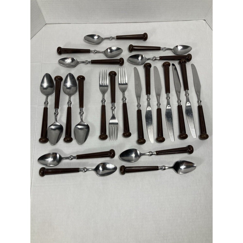 Oxford Hall Stainless Flatware Brown Handle MCM JAPAN 1973 23 Pcs Serving Set